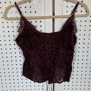 Express velvet and lace tie up cami